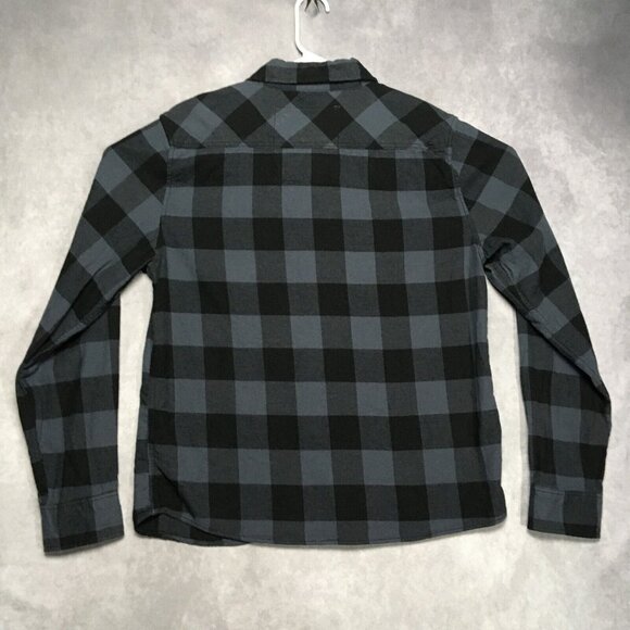 Brandit Mens Flannel Shirt size Large Long Sleeve Button Up Black‎ Blue Check - Picture 5 of 16